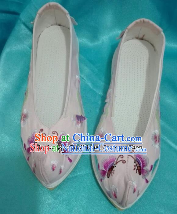 Chinese Traditional Hanfu Shoes Ancient Embroidered Butterfly Pink Shoes Handmade Shoes for Women