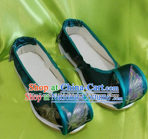 Chinese Traditional Hanfu Shoes Ancient Princess Green Embroidered Shoes Handmade Shoes for Women