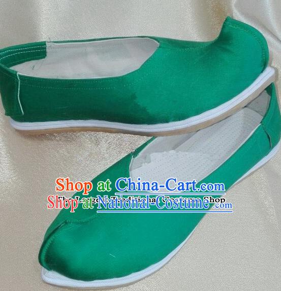 Chinese Traditional Hanfu Shoes Ancient Princess Green Satin Shoes Handmade Shoes for Women