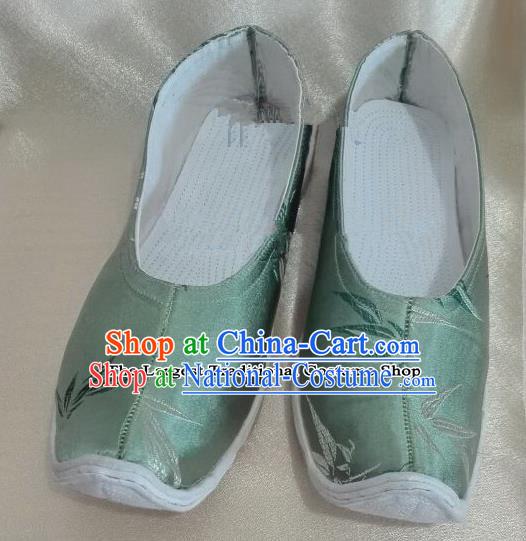 Chinese Traditional Hanfu Shoes Ancient Princess Embroidered Bamboo Green Shoes Handmade Shoes for Women