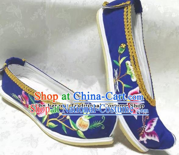 Chinese Traditional Hanfu Shoes Embroidered Royalblue Shoes Handmade Cloth Shoes for Women