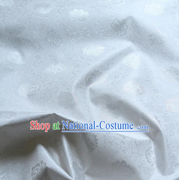 Traditional Asian Classical Lotus Pattern Cloth Drapery White Brocade Korean Hanbok Palace Satin Silk Fabric