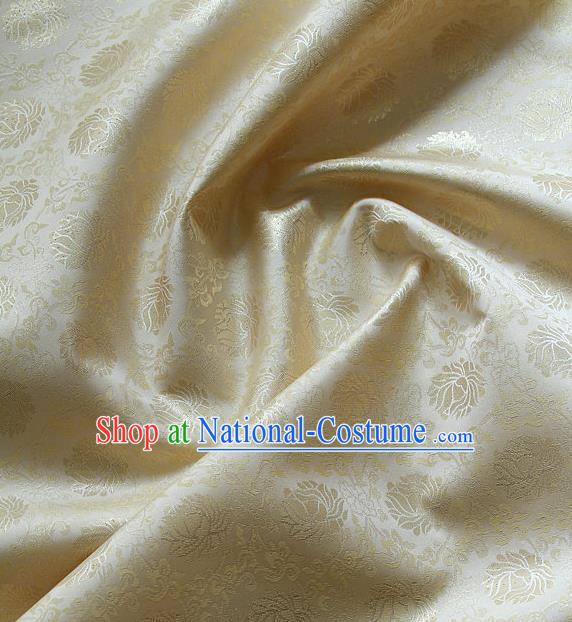 Traditional Asian Classical Lotus Pattern Cloth Drapery Golden Brocade Korean Hanbok Palace Satin Silk Fabric