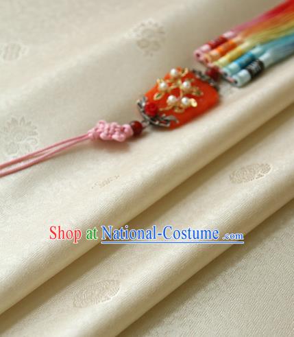 Traditional Asian Classical Flowers Pattern Cloth Drapery Beige Brocade Korean Hanbok Palace Satin Silk Fabric