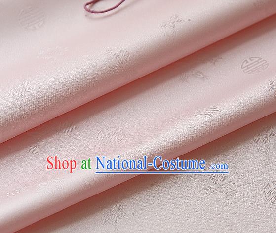 Traditional Asian Classical Pattern Cloth Drapery Pink Brocade Korean Hanbok Palace Satin Silk Fabric