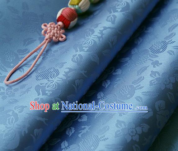 Traditional Asian Classical Pattern Blue Brocade Cloth Drapery Korean Hanbok Palace Satin Silk Fabric