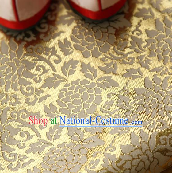 Traditional Asian Classical Gilding Pattern Golden Brocade Cloth Drapery Korean Hanbok Palace Satin Silk Fabric