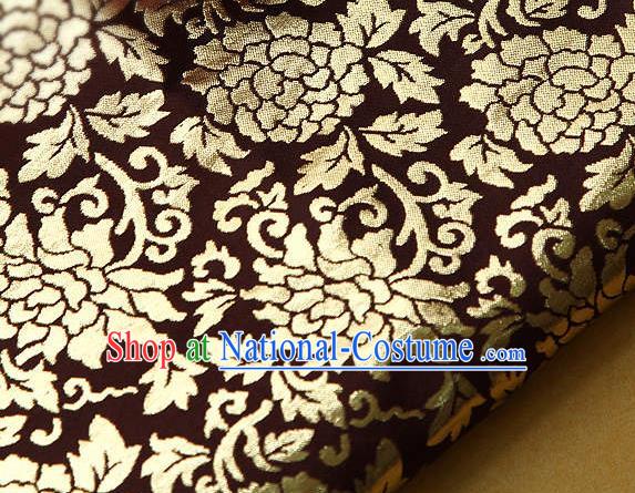 Traditional Asian Classical Gilding Pattern Purplish Red Brocade Cloth Drapery Korean Hanbok Palace Satin Silk Fabric