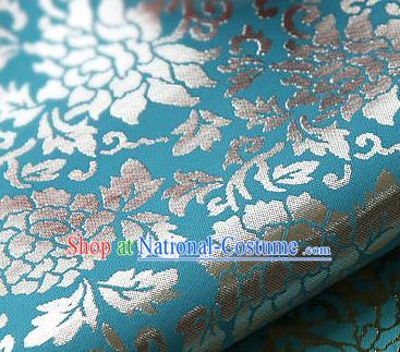 Traditional Asian Classical Gilding Pattern Blue Brocade Cloth Drapery Korean Hanbok Palace Satin Silk Fabric