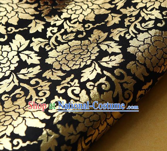 Traditional Asian Classical Gilding Pattern Black Brocade Cloth Drapery Korean Hanbok Palace Satin Silk Fabric