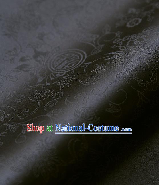 Traditional Asian Classical Pattern Black Brocade Cloth Drapery Korean Hanbok Palace Satin Silk Fabric