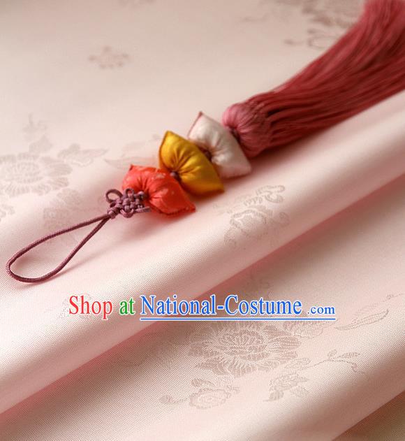 Traditional Asian Classical Pattern Pink Brocade Cloth Drapery Korean Hanbok Palace Satin Silk Fabric