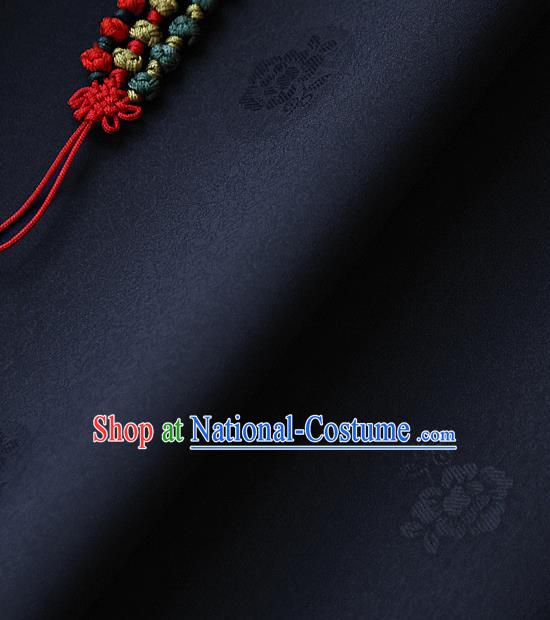 Traditional Asian Classical Pattern Navy Brocade Cloth Drapery Korean Hanbok Palace Satin Silk Fabric