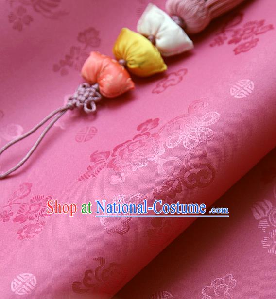 Traditional Asian Classical Pattern Rosy Brocade Cloth Drapery Korean Hanbok Palace Satin Silk Fabric