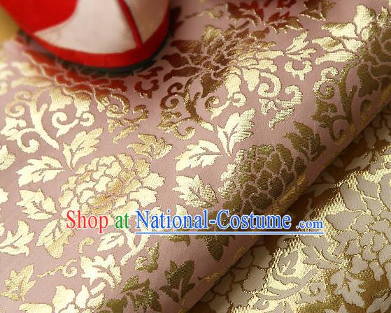 Traditional Asian Classical Gilding Pattern Pink Brocade Cloth Drapery Korean Hanbok Palace Satin Silk Fabric