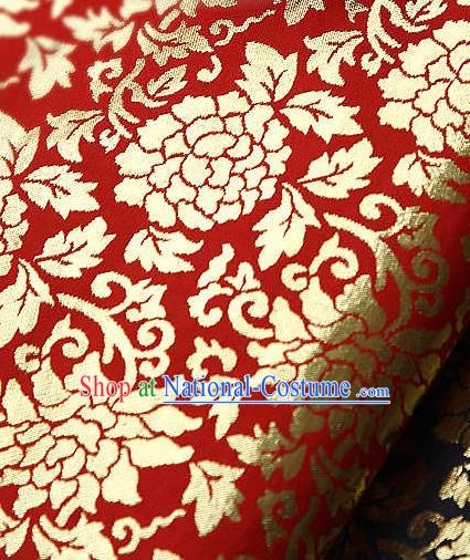 Traditional Asian Classical Gilding Pattern Red Brocade Cloth Drapery Korean Hanbok Palace Satin Silk Fabric