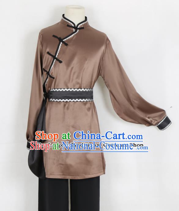 Chinese Traditional Mongolian Folk Dance Clothing Classical Dance Brown Costume for Men