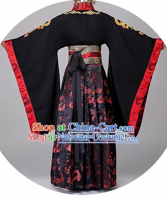 Traditional Chinese Drama Qin Dynasty First Emperor Costumes Ancient Emperor Imperial Robe and Headwear for Men