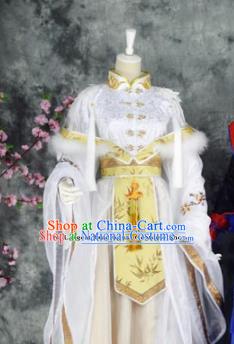 Traditional Chinese Embroidered Costumes Ancient Princess White Hanfu Dress for Women