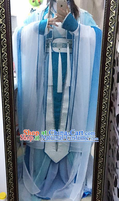 Traditional Chinese Cosplay Female Knight Costumes Ancient Swordswoman Blue Hanfu Dress for Women