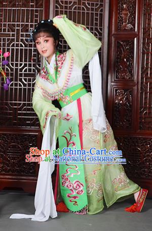 Traditional Chinese Beijing Opera Diva Costumes Ancient Imperial Consort Embroidered Light Green Dress for Adults