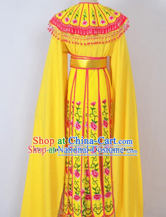 Chinese Ancient Palace Princess Embroidered Yellow Dress Traditional Peking Opera Actress Costumes for Adults