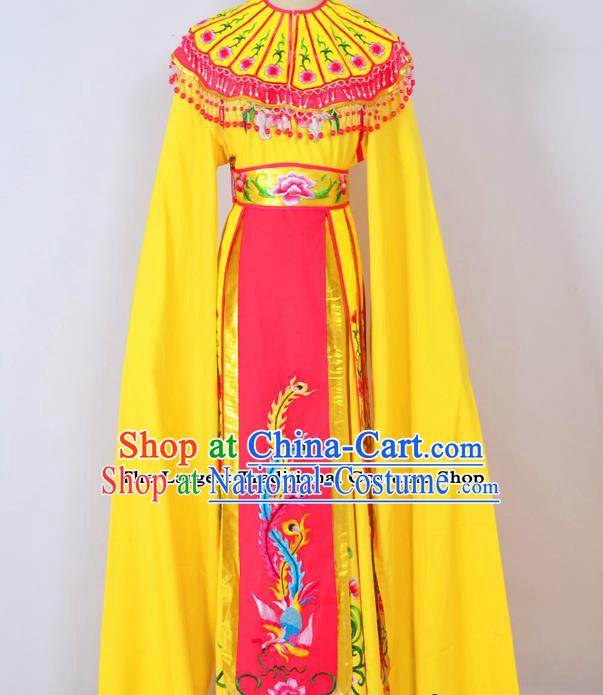 Chinese Ancient Palace Princess Embroidered Yellow Dress Traditional Peking Opera Actress Costumes for Adults