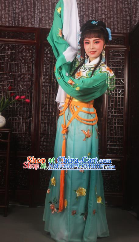 Traditional Chinese Peking Opera Diva Costumes Ancient Palace Princess Green Embroidered Dress for Adults