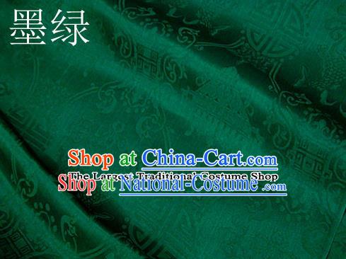 Traditional Chinese Royal Palace Double Fishes Pattern Design Green Brocade Fabric Silk Fabric Chinese Fabric Asian Material