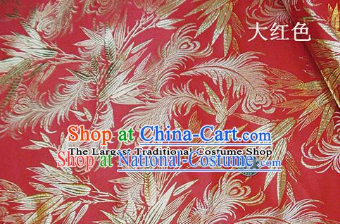 Traditional Chinese Royal Feather Bamboo Pattern Red Brocade Tang Suit Fabric Silk Fabric Asian Material