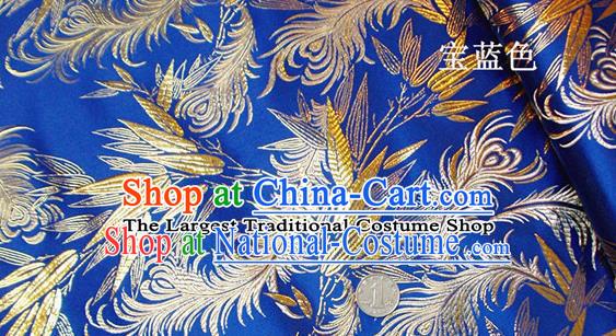 Traditional Chinese Royal Feather Bamboo Pattern Royalblue Brocade Tang Suit Fabric Silk Fabric Asian Material