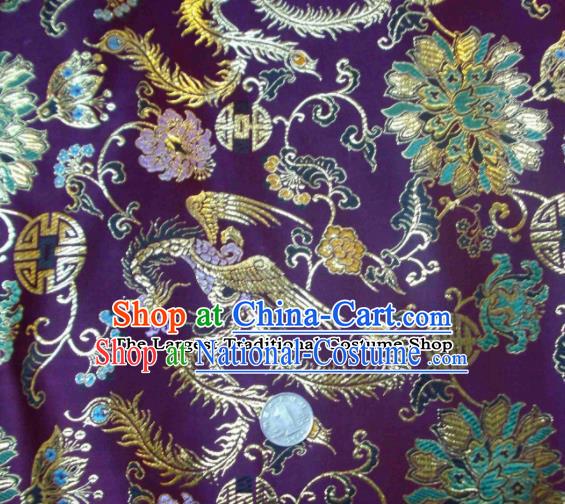 Traditional Chinese Royal Phoenix Pattern Purple Brocade Tang Suit Fabric Silk Fabric Asian Material