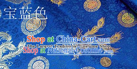 Traditional Chinese Royalblue Brocade Tang Suit Royal Phoenix Pattern Fabric Silk Fabric Asian Material