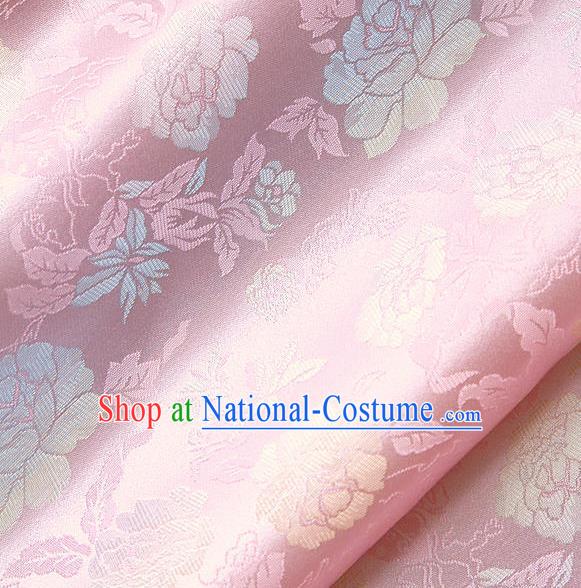 Traditional Asian Classical Peony Pattern Pink Brocade Cloth Drapery Korean Hanbok Palace Satin Silk Fabric