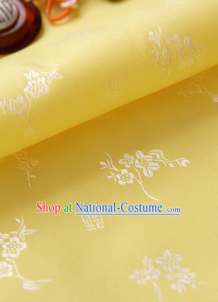 Traditional Asian Classical Pattern Yellow Brocade Cloth Drapery Korean Hanbok Palace Satin Silk Fabric