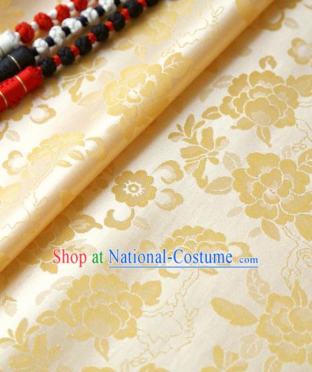 Asian Traditional Classical Pattern Golden Brocade Cloth Drapery Korean Hanbok Palace Satin Silk Fabric