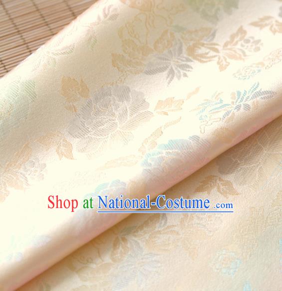 Asian Traditional Classical Pattern Beige Brocade Cloth Drapery Korean Hanbok Palace Satin Silk Fabric