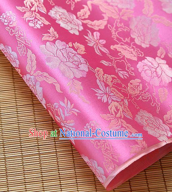 Asian Traditional Classical Pattern Rosy Brocade Cloth Drapery Korean Hanbok Palace Satin Silk Fabric