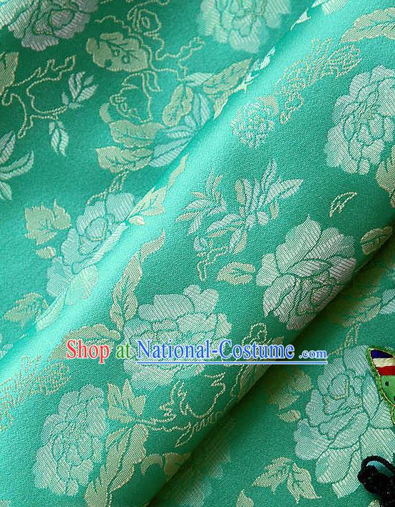 Asian Traditional Classical Pattern Green Brocade Cloth Drapery Korean Hanbok Palace Satin Silk Fabric