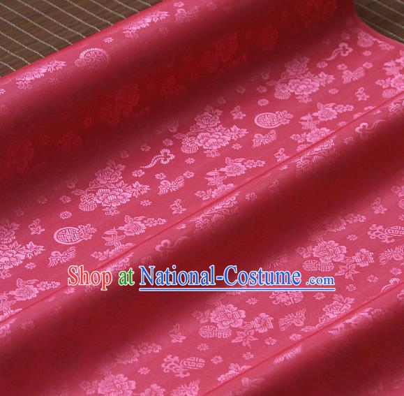 Asian Traditional Classical Peony Pattern Watermelon Red Brocade Cloth Drapery Korean Hanbok Palace Satin Silk Fabric