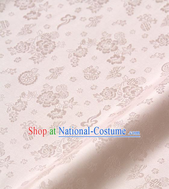 Asian Traditional Classical Peony Pattern Pink Brocade Cloth Drapery Korean Hanbok Palace Satin Silk Fabric