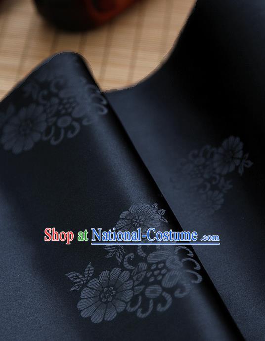 Asian Traditional Classical Pattern Black Brocade Cloth Drapery Korean Hanbok Palace Satin Silk Fabric