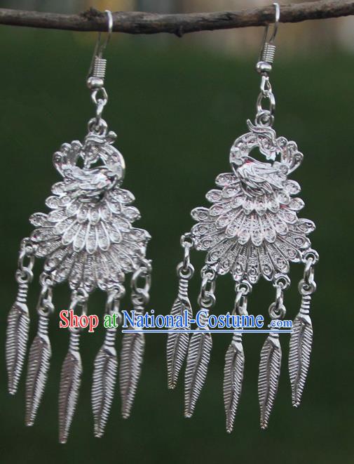 Chinese Traditional Peacock Tassel Earrings Yunnan National Minority Eardrop for Women