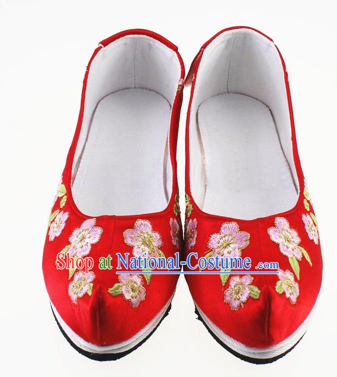 Chinese Traditional Hanfu Shoes Red Cloth Shoes Ancient Princess Embroidered Shoes for Women