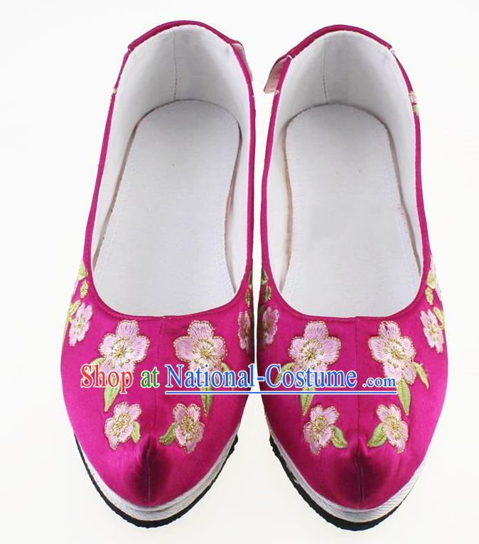 Chinese Traditional Hanfu Shoes Rosy Cloth Shoes Ancient Princess Embroidered Shoes for Women