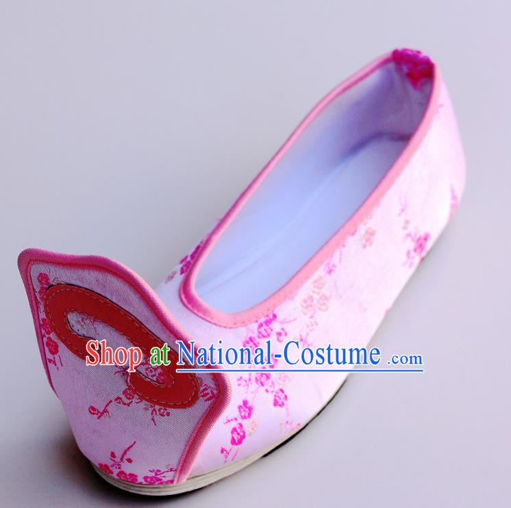 Chinese Traditional Hanfu Shoes Pink Satin Shoes Ancient Princess Embroidered Shoes for Women