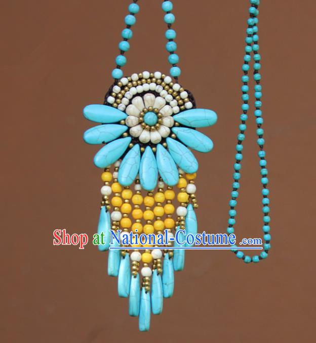 Chinese Traditional Jewelry Accessories Yunnan Minority Blue Turquoise Necklace for Women