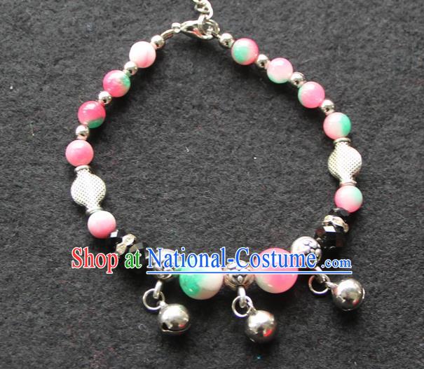 Chinese Traditional Pink Beads Bracelets Yunnan National Minority Accessories for Women