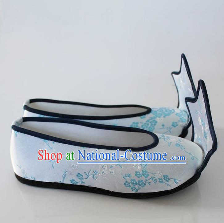 Chinese Traditional Wedding Hanfu Shoes White Satin Shoes Ancient Princess Embroidered Shoes for Women