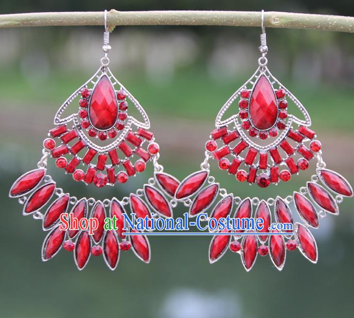 Chinese Traditional Ethnic Red Earrings Yunnan National Ear Accessories for Women